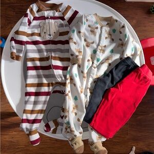 Carter's Kids Fleece Footed Pajamas Set - Striped, Bear, Moose Print with Pants